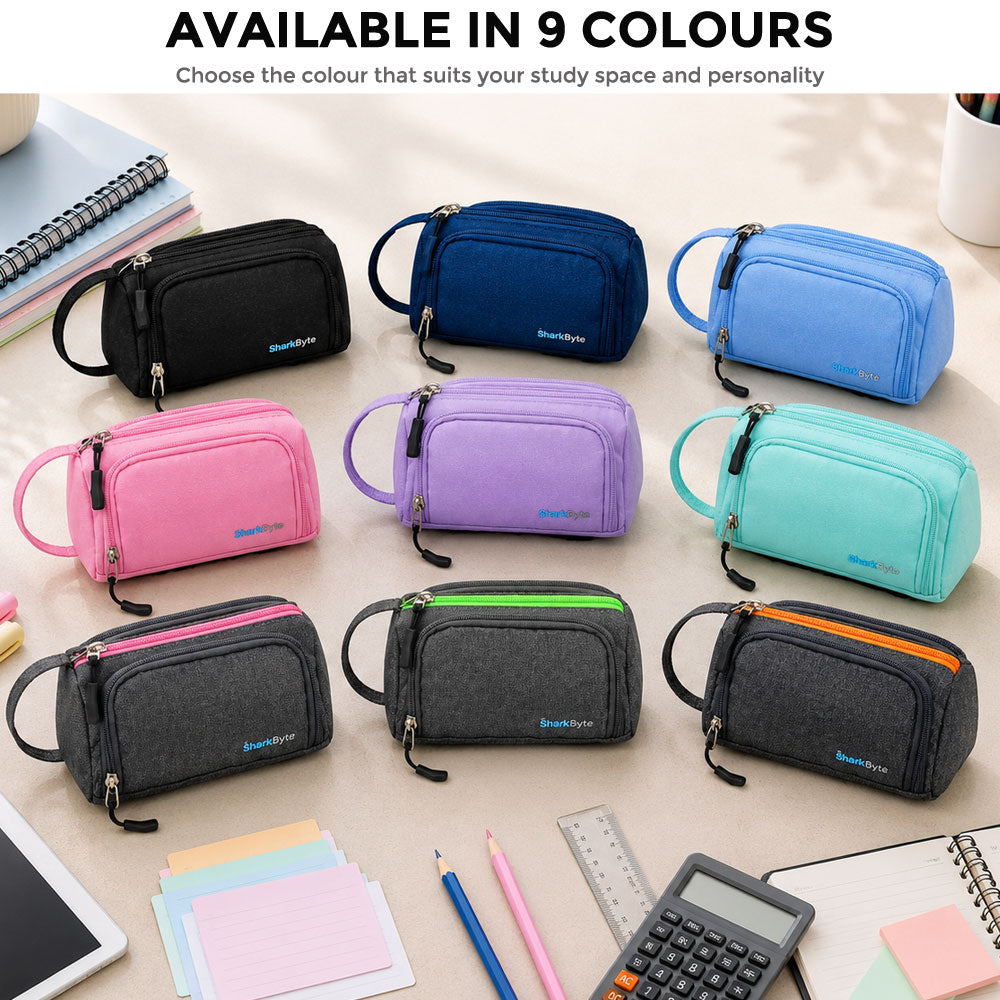 SharkByte Large Pencil Case Organiser - Big Capacity Stationery Storage Pouch with Compartments for School, College, Study, Office, Travel & Everyday Organisation