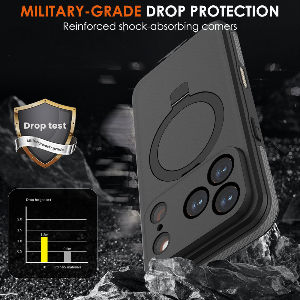 TECHGEAR Waterproof Magnetic Stand Case for iPhone 17 Pro 6.3" – IP68 Shockproof MagSafe Compatible Cover (Black / Orange)