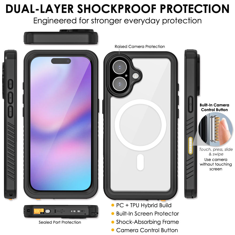 TECHGEAR Waterproof MagSafe Charging Case for iPhone 17 6.3" – IP68 Shockproof 360° Full Body Sealed Cover with Built-In Screen Protector