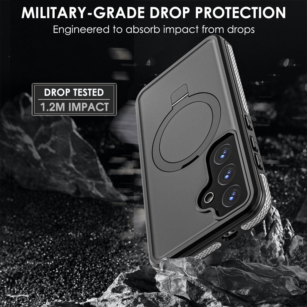 TECHGEAR Waterproof Magnetic Stand Case for Samsung Galaxy S25 – IP68 Shockproof Full Body Magnetic Charging Compatible Cover