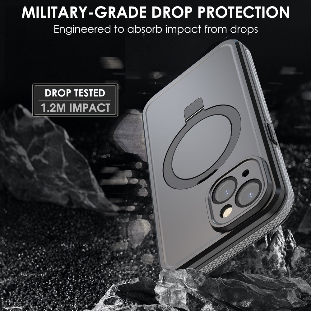 TECHGEAR Waterproof Magnetic Stand Case for iPhone 15 6.1" – IP68 Shockproof MagSafe Compatible Cover