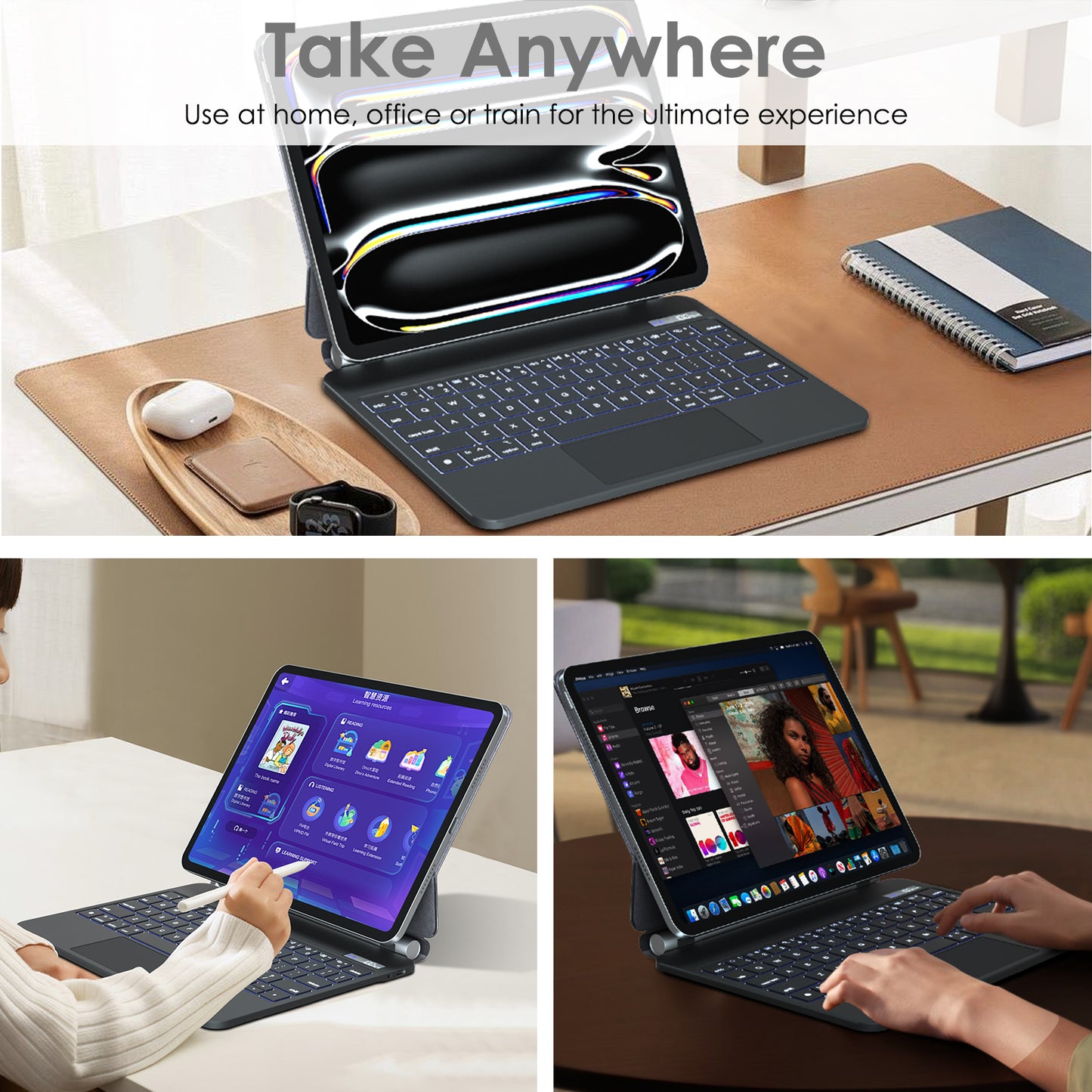 TECHGEAR Magic Keyboard Case for iPad Pro 11" (2025 M5 / 2024 M4) – Magnetic Floating Stand, Precision Trackpad, 7-Color Backlight, UK QWERTY Keyboard