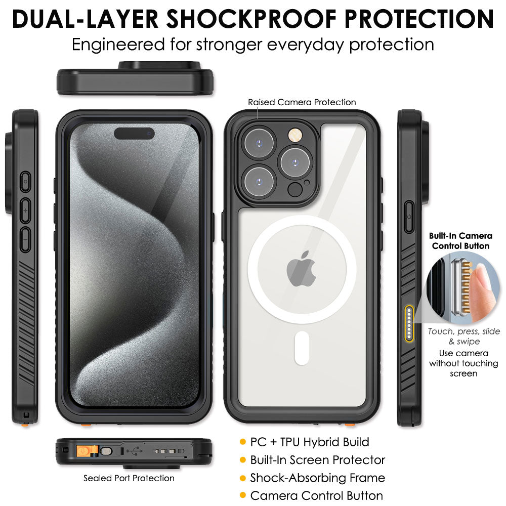 TECHGEAR Waterproof MagSafe Charging Case for iPhone 16 Pro 6.3" – IP68 Shockproof 360° Full Body Sealed Cover with Built-In Screen Protector