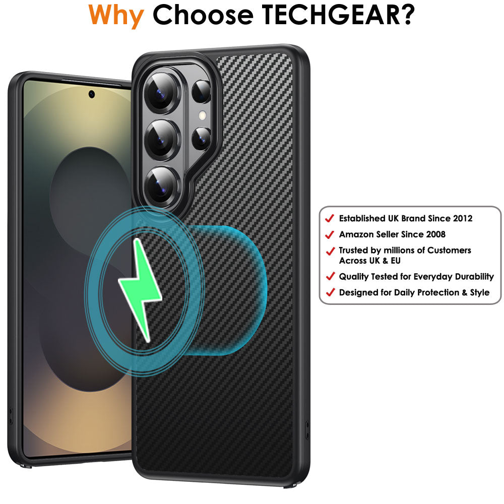 TECHGEAR Carbon Fibre Case for Samsung Galaxy S26 Ultra - Magnetic Slim Shockproof Hard Back Cover, Wireless Charging Compatible