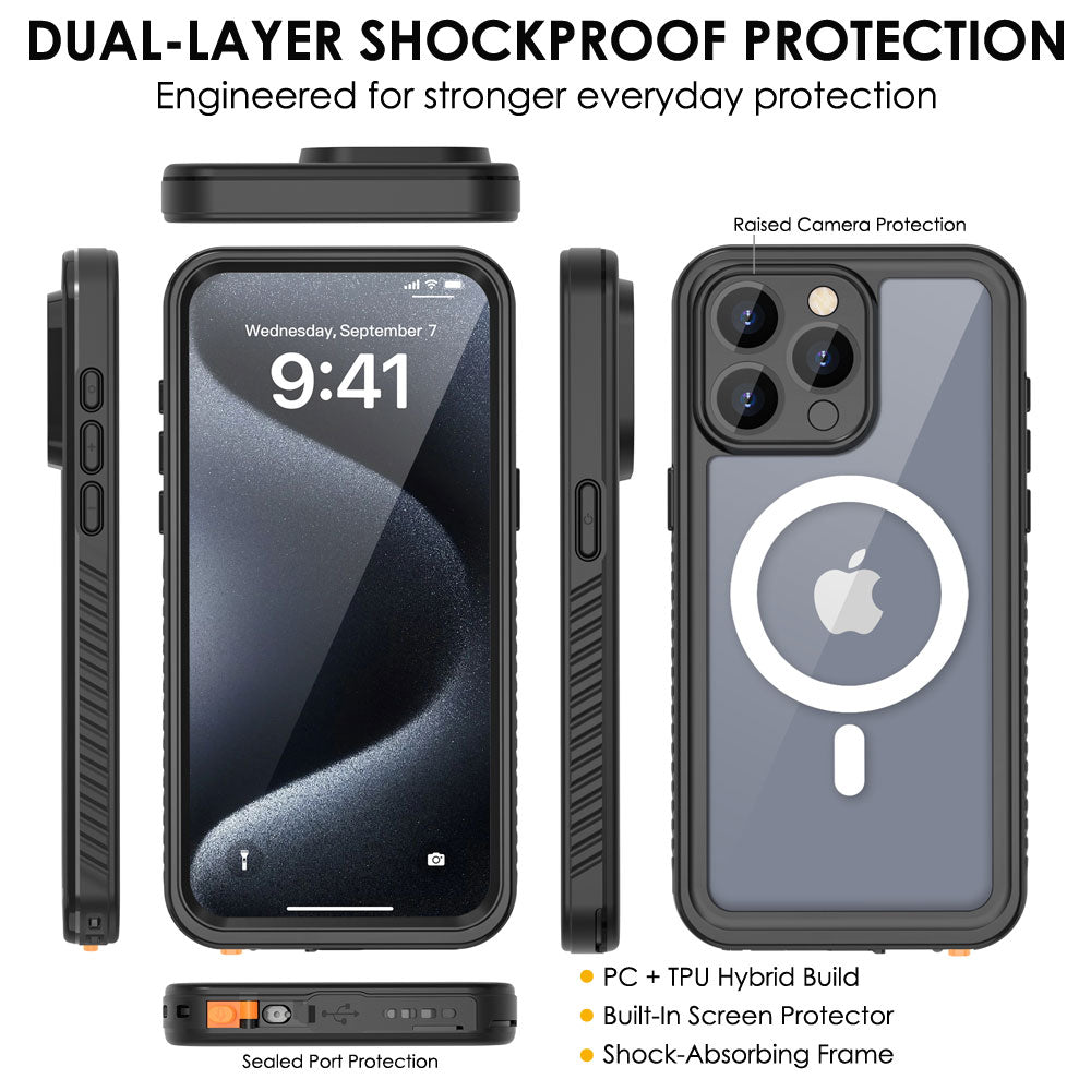 TECHGEAR Waterproof MagSafe Charging Case for iPhone 15 Pro Max 6.7" – IP68 Shockproof 360° Full Body Sealed Cover with Built-In Screen Protector