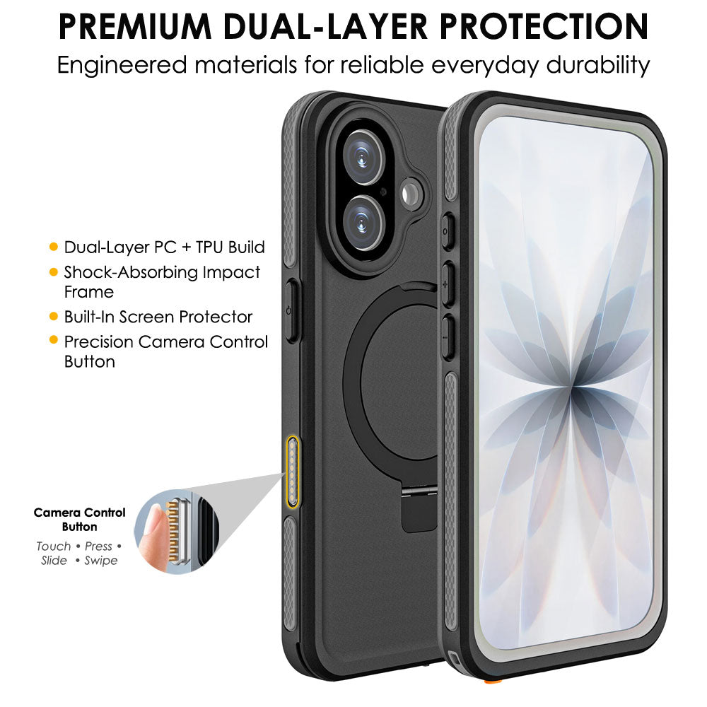TECHGEAR Waterproof Magnetic Stand Case for iPhone 16 6.1" – IP68 Shockproof MagSafe Compatible Cover