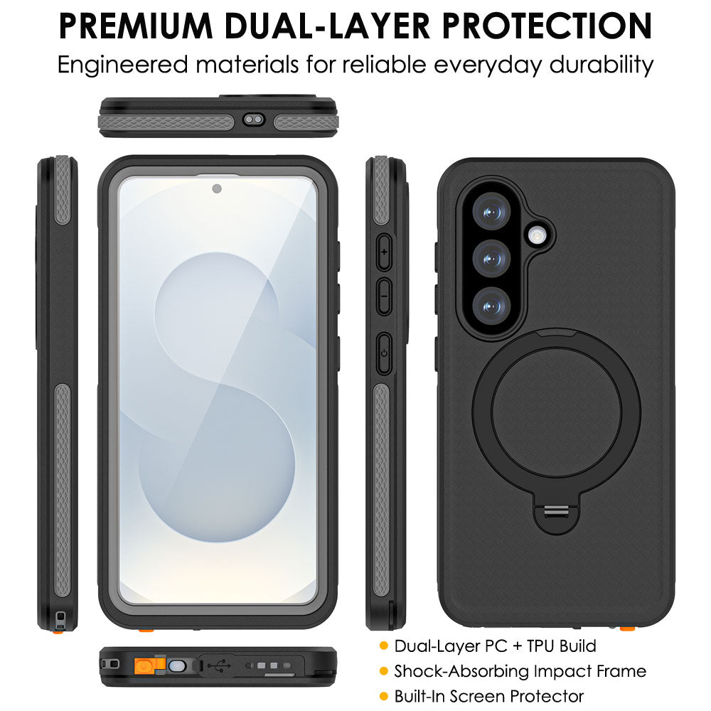 TECHGEAR Waterproof Magnetic Stand Case for Samsung Galaxy S26 Plus (S26+) – IP68 Shockproof Full Body Magnetic Charging Compatible Cover
