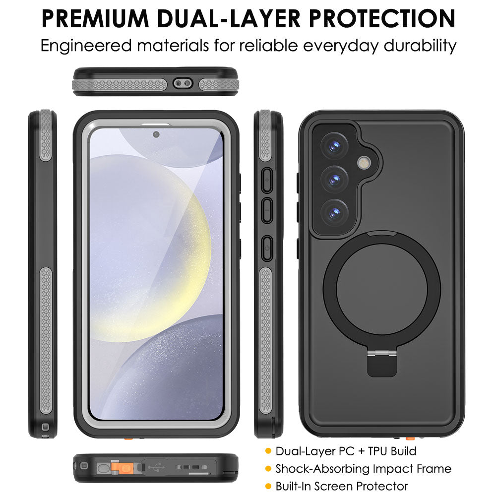 TECHGEAR Waterproof Magnetic Stand Case for Samsung Galaxy S25 Plus (S25+) – IP68 Shockproof Full Body Magnetic Charging Compatible Cover