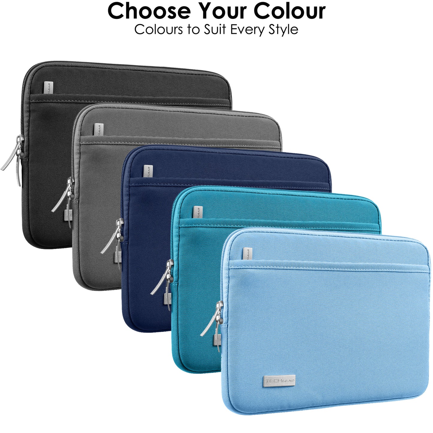 TECHGEAR AirShock Universal Tablet Sleeve | Shockproof Protective Sleeve Case for 7-13 Inch Tablets | Water-Resistant Oxford Fabric with Front Storage Pocket