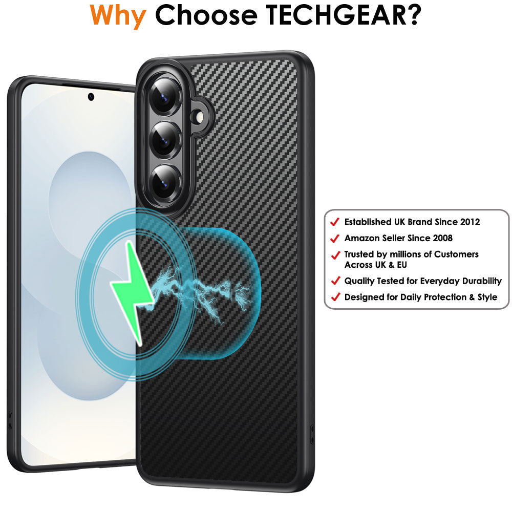 TECHGEAR Carbon Fibre Case for Samsung Galaxy S26 - Magnetic Slim Shockproof Hard Back Cover, Wireless Charging Compatible