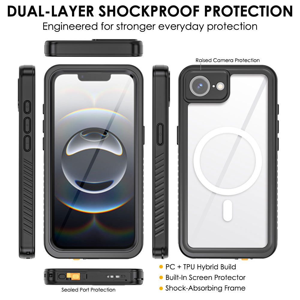 TECHGEAR Waterproof Magnetic Case for iPhone 17e & iPhone 16e 6.1" – IP68 Shockproof 360° Full Body Sealed Cover with Built-In Screen Protector
