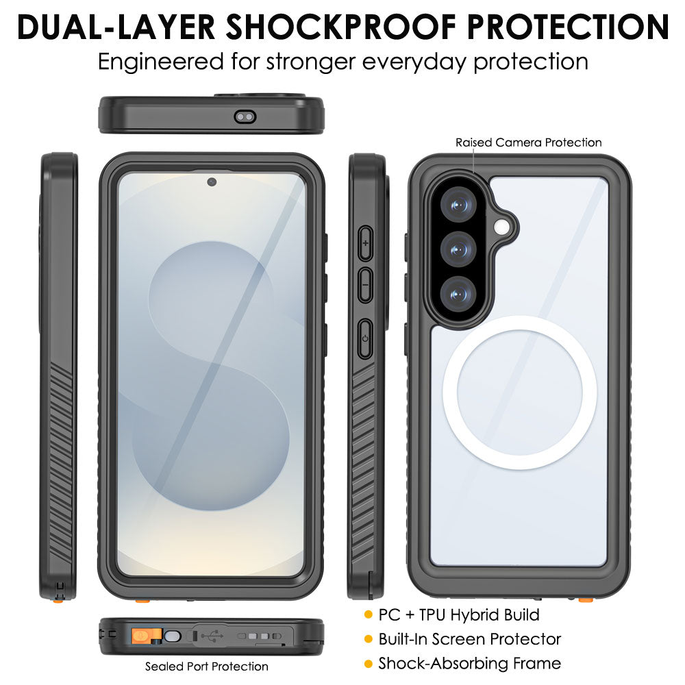 TECHGEAR Waterproof Magnetic Case for Samsung Galaxy S26 – IP68 Shockproof 360° Full Body Sealed Cover with Built-In Screen Protector