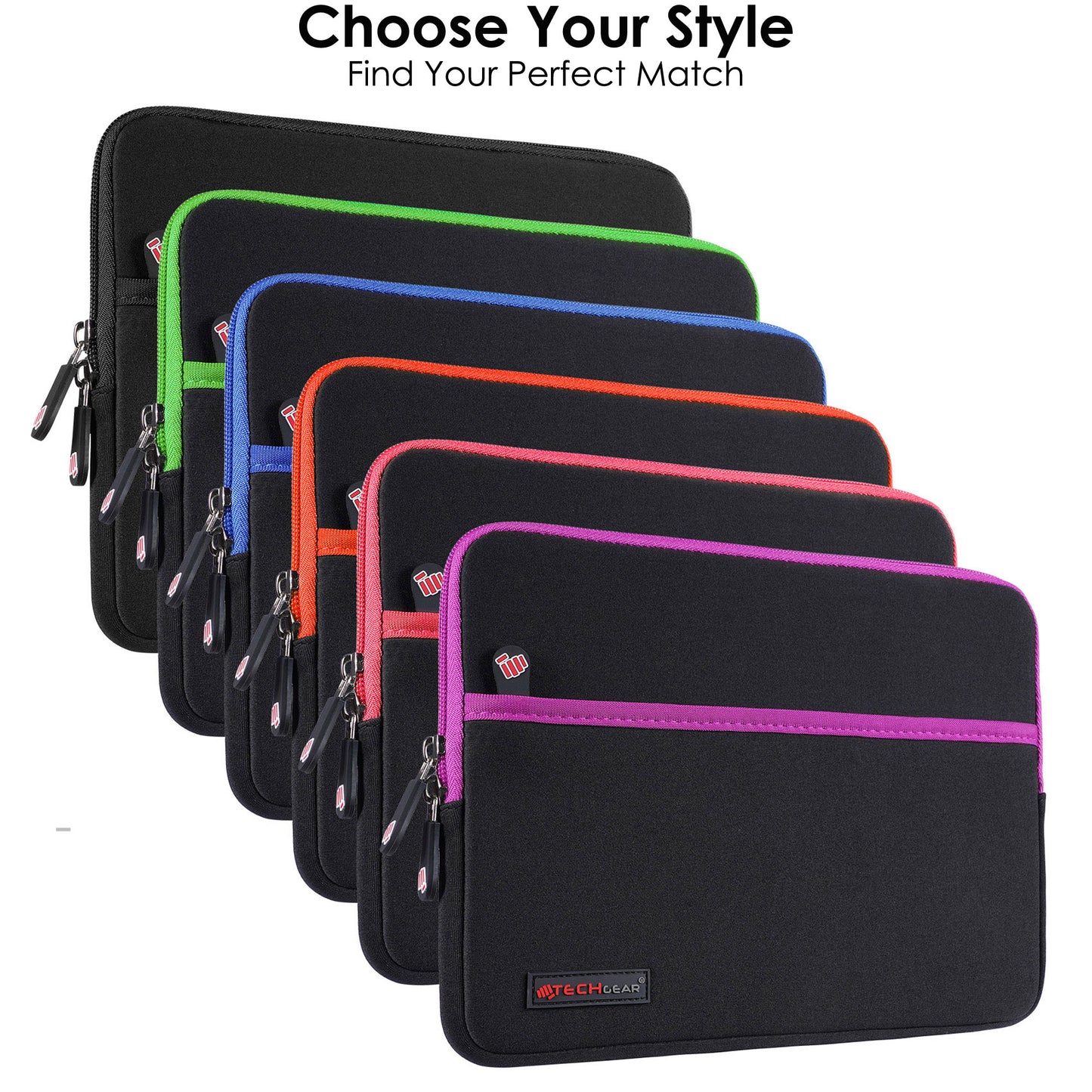 TECHGEAR Tablet Sleeve Case 7–13 Inch - Shockproof Neoprene Pouch with Bubble Protection, Zip Pocket, Slim Protective iPad Samsung Tablet Laptop Sleeve