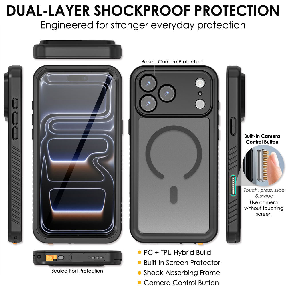 TECHGEAR Waterproof MagSafe Charging Case for iPhone 17 Pro 6.3" – IP68 Shockproof 360° Full Body Sealed Cover with Built-In Screen Protector