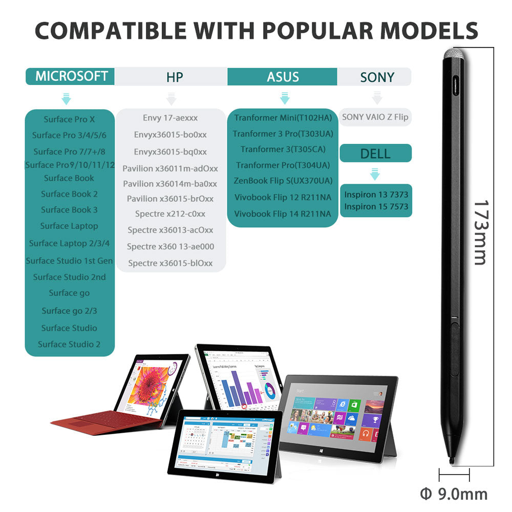 Stylus Pen for Microsoft Surface 2-in-1 [Magnetic] [Rechargeable] Pressure Sensitivity & Palm Rejection for Surface Pro 12/11/X/10/9/8/7/6/5/4 Surface Book 3/2/1, Surface Go 4/3/2 Surface Laptop 4/3/2