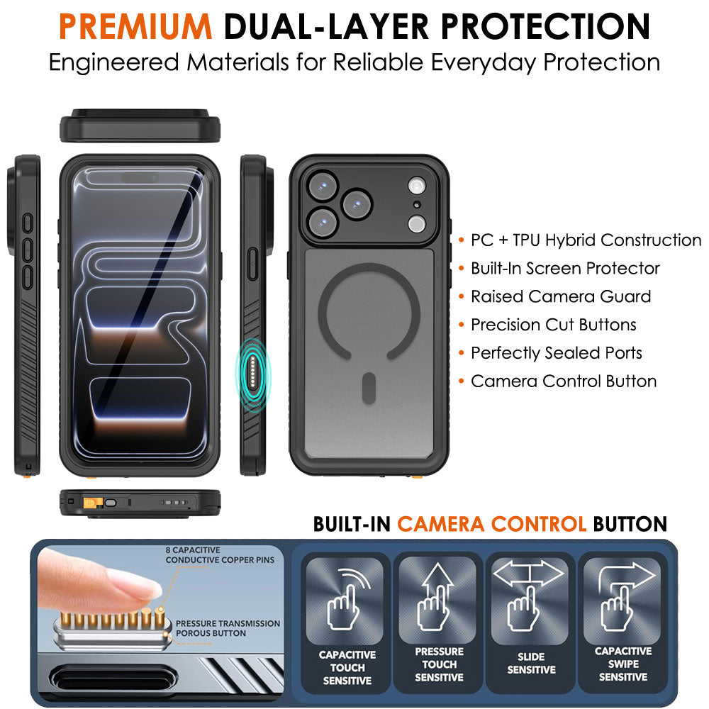 TECHGEAR Waterproof MagSafe Charging Case for iPhone 17 Pro 6.3" – IP68 Shockproof 360° Full Body Sealed Cover with Built-In Screen Protector
