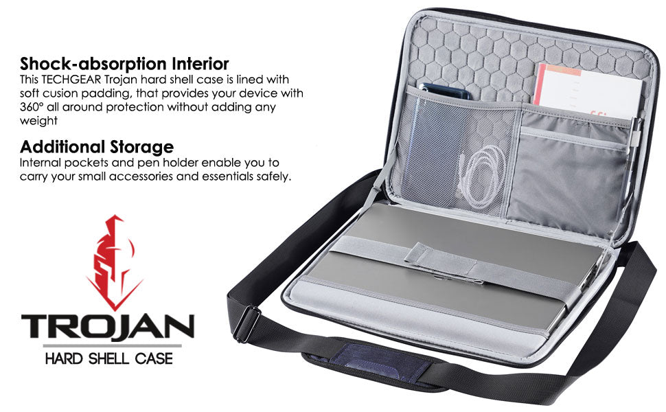 TECHGEAR Trojan Hard Shell Laptop Case – Shockproof Travel Sleeve with Handle & Shoulder Strap, EVA Protective Laptop Bag (Available in 4 Colours, 12–17”)