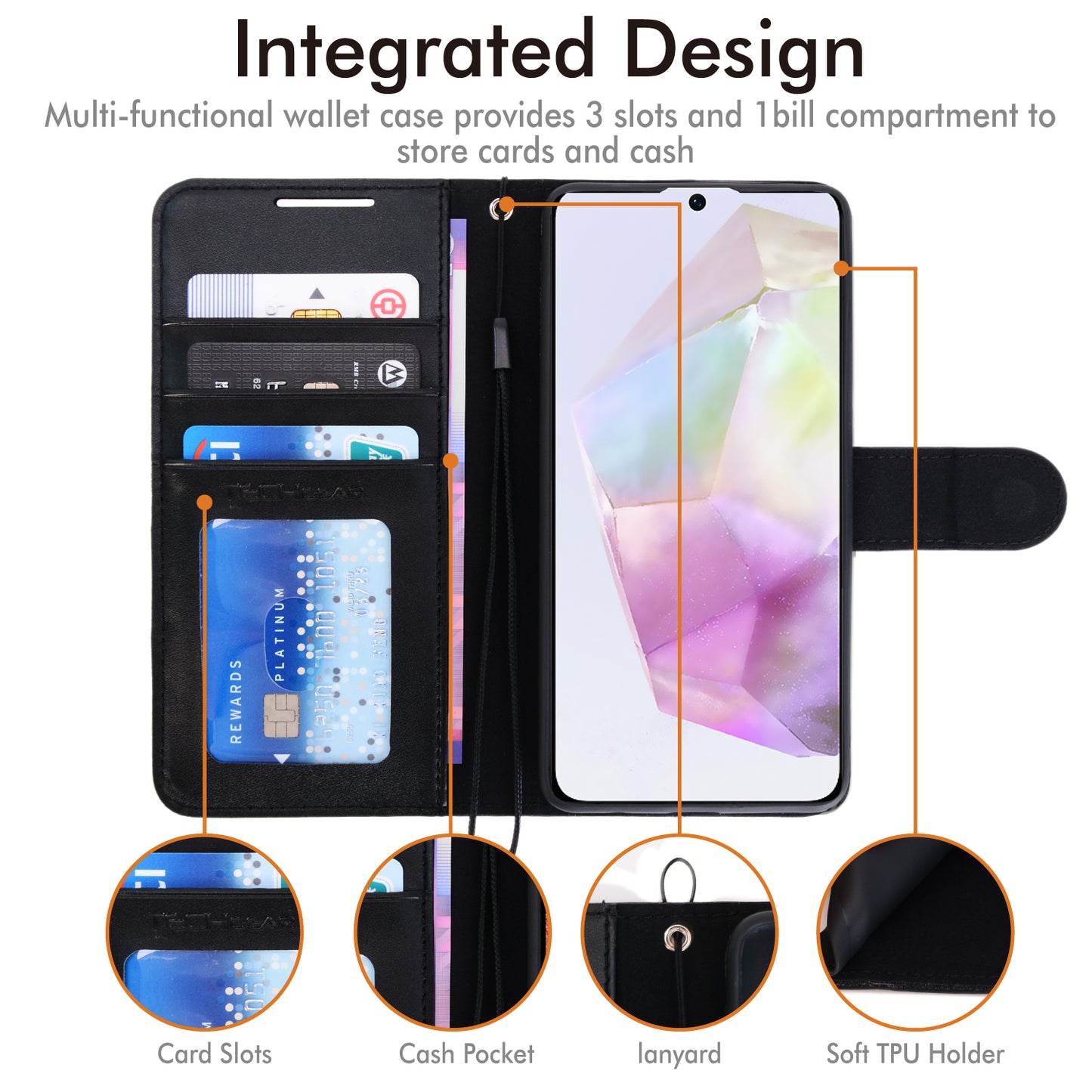 TECHGEAR RFID Wallet Case for Samsung Galaxy A57 5G / A57 4G – Premium PU Leather Flip Cover with Card Slots, Clear ID Window, Kickstand & Wrist Strap