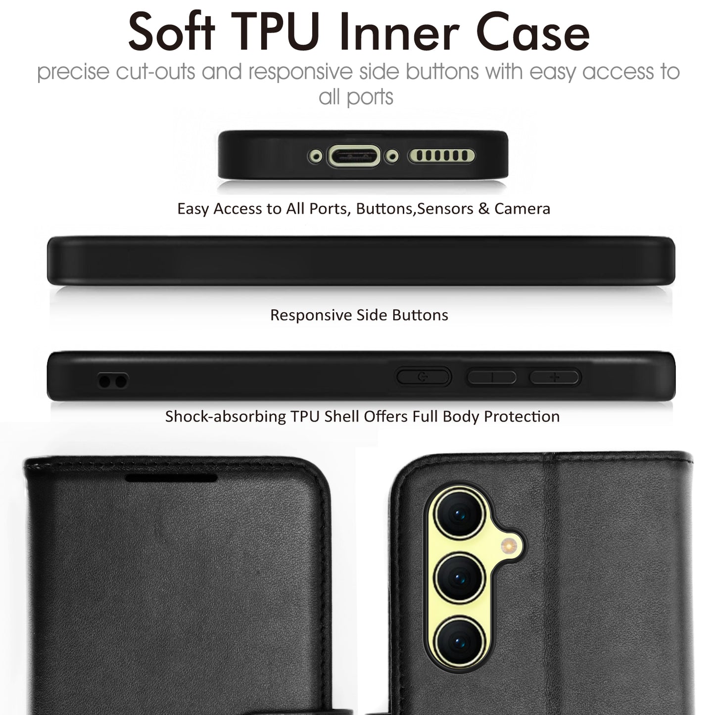 TECHGEAR RFID Wallet Case for Samsung Galaxy A37 5G / A37 4G – Premium PU Leather Flip Cover with Card Slots, Clear ID Window, Kickstand & Wrist Strap