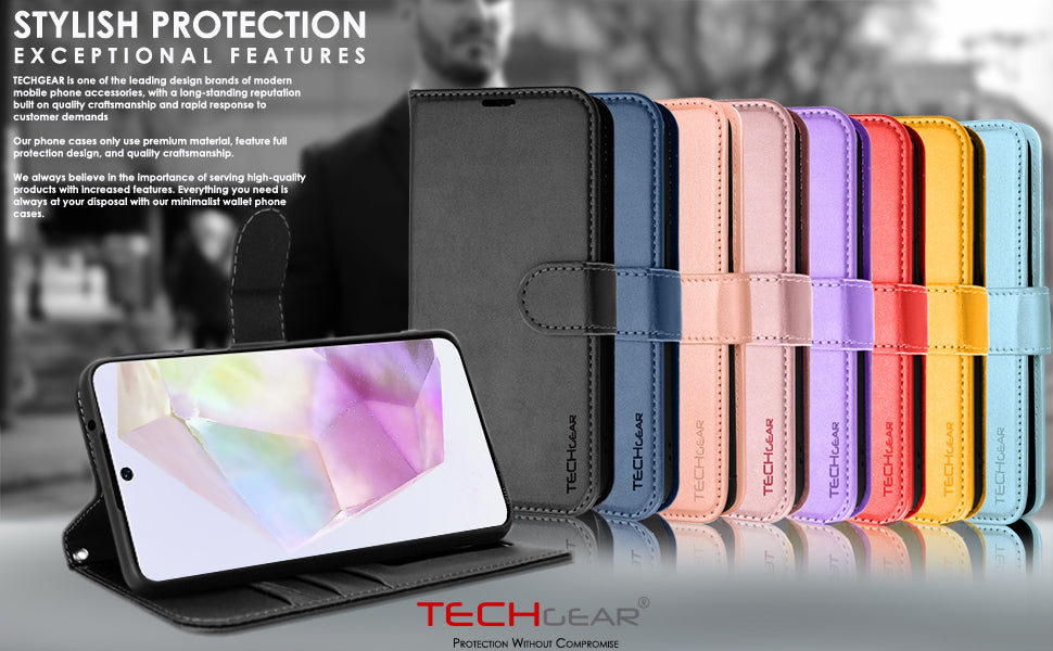 TECHGEAR RFID Wallet Case for Samsung Galaxy A37 5G / A37 4G – Premium PU Leather Flip Cover with Card Slots, Clear ID Window, Kickstand & Wrist Strap