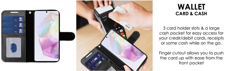 TECHGEAR RFID Wallet Case for Samsung Galaxy A57 5G / A57 4G – Premium PU Leather Flip Cover with Card Slots, Clear ID Window, Kickstand & Wrist Strap