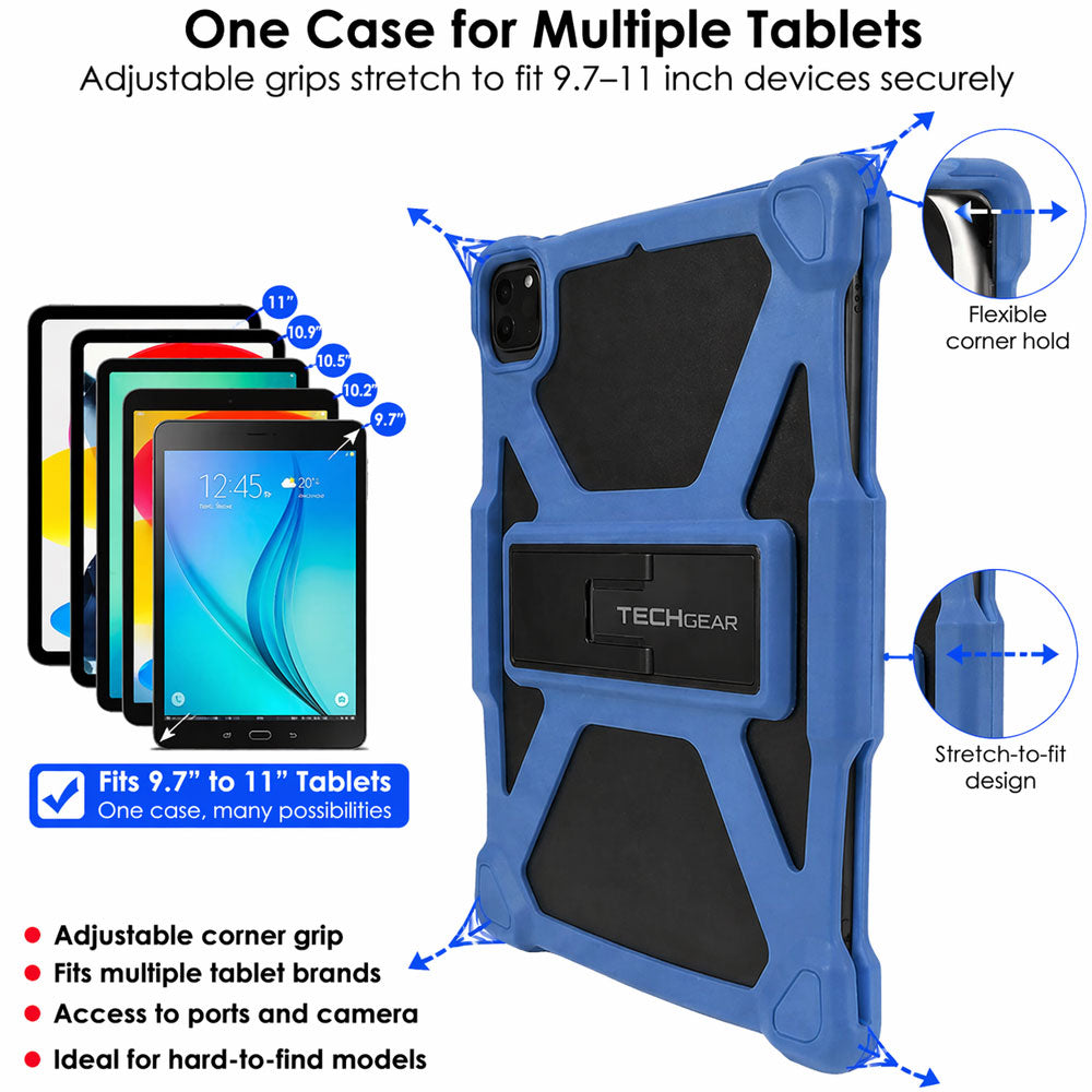 TECHGEAR Universal Tablet Case 10 Inch (9.7–11") - Rugged Bumper Case with Stand, Adjustable Fit Shockproof Protective Cover for iPad, Samsung, Lenovo, Android Tablets