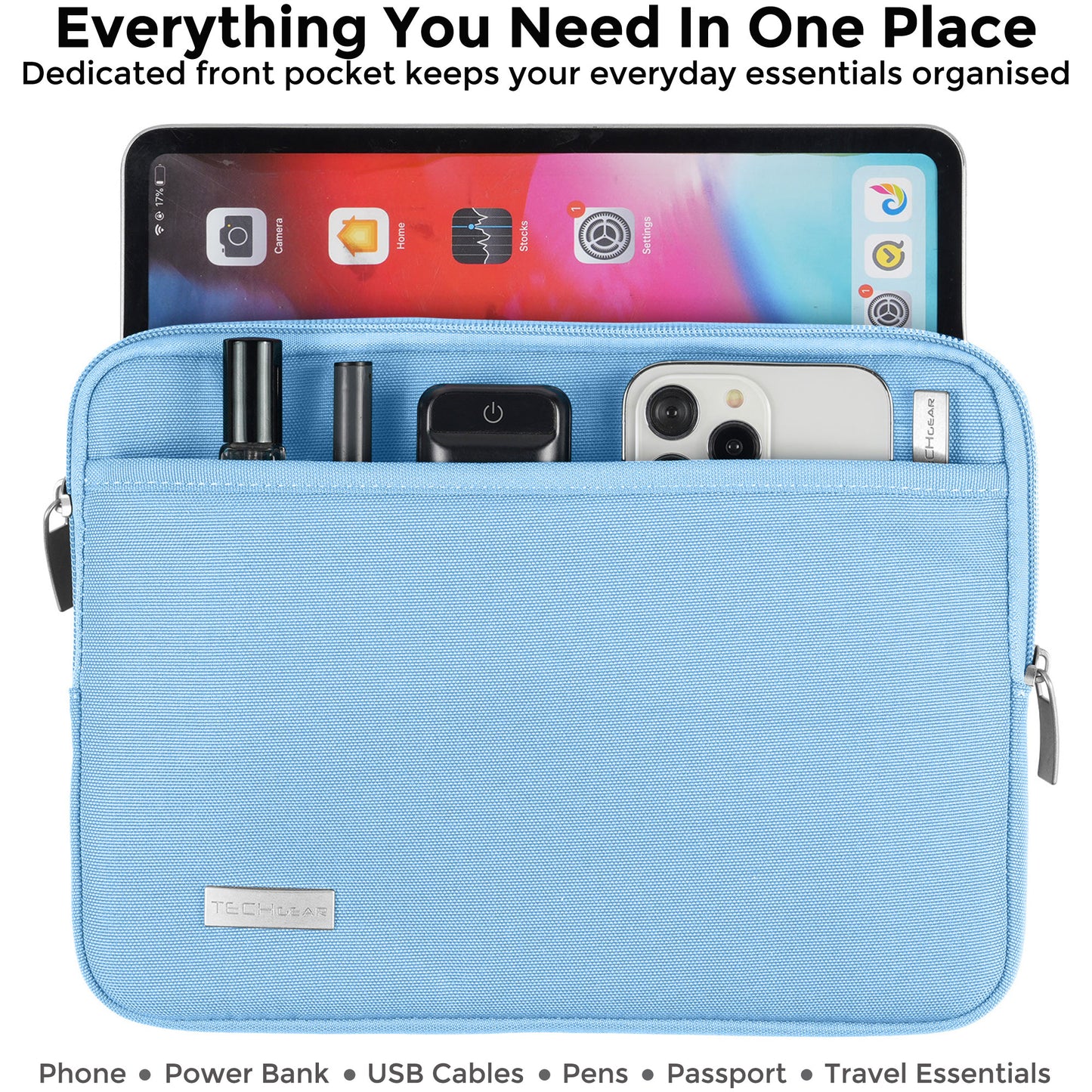 TECHGEAR AirShock Universal Tablet Sleeve | Shockproof Protective Sleeve Case for 7-13 Inch Tablets | Water-Resistant Oxford Fabric with Front Storage Pocket