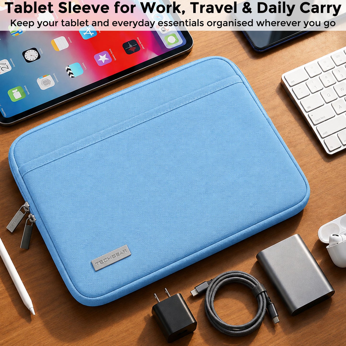 TECHGEAR AirShock Universal Tablet Sleeve | Shockproof Protective Sleeve Case for 7-13 Inch Tablets | Water-Resistant Oxford Fabric with Front Storage Pocket