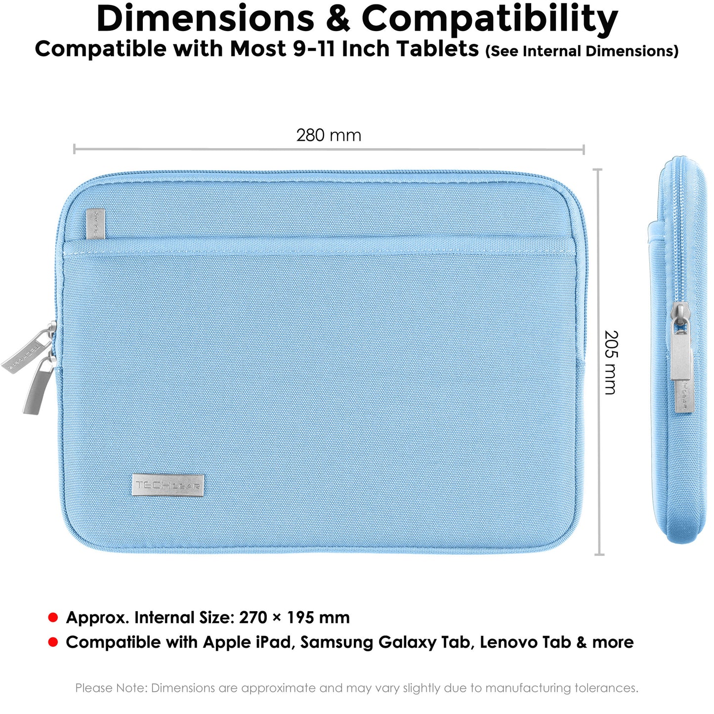 TECHGEAR AirShock Universal Tablet Sleeve | Shockproof Protective Sleeve Case for 7-13 Inch Tablets | Water-Resistant Oxford Fabric with Front Storage Pocket
