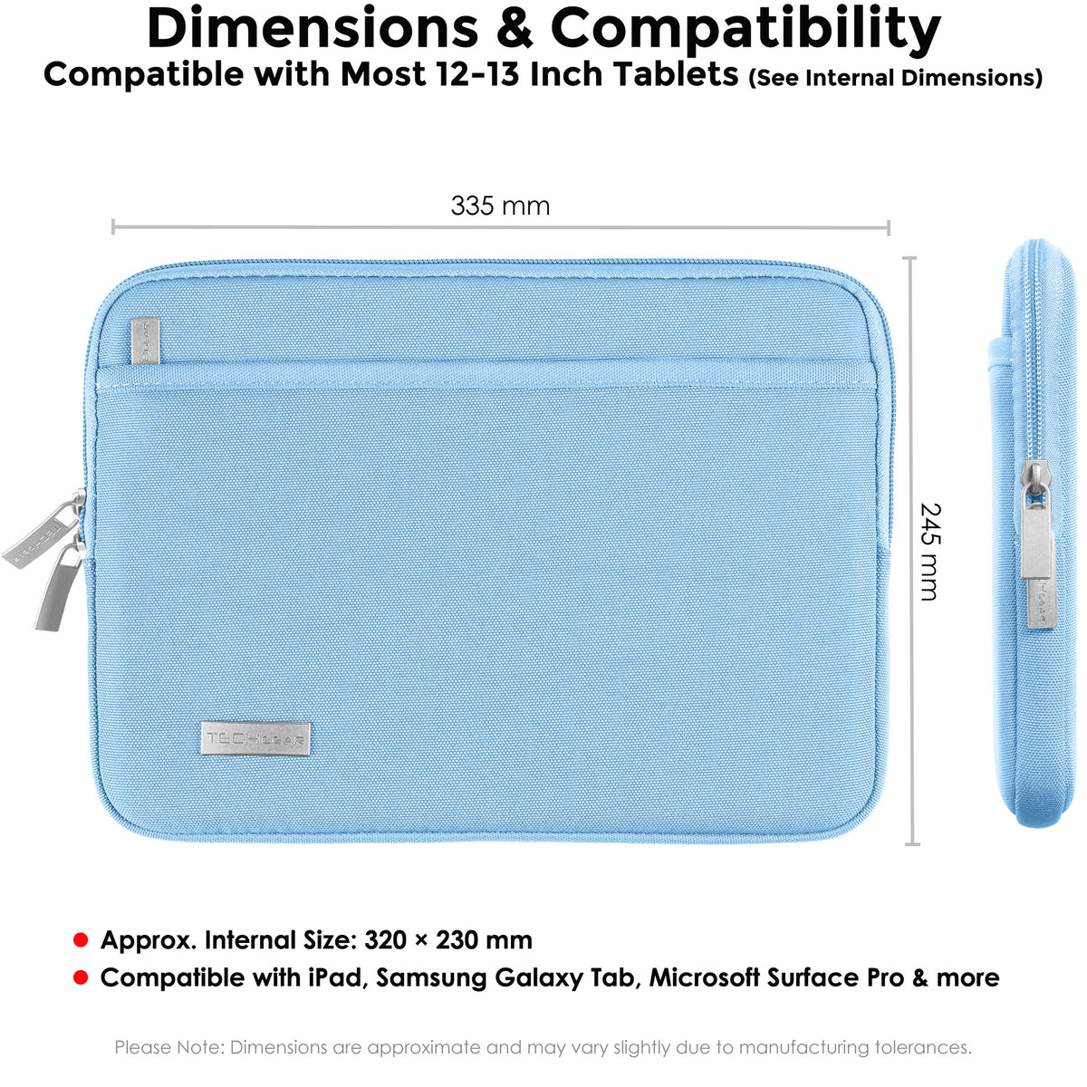 TECHGEAR AirShock Universal Tablet Sleeve | Shockproof Protective Sleeve Case for 7-13 Inch Tablets | Water-Resistant Oxford Fabric with Front Storage Pocket