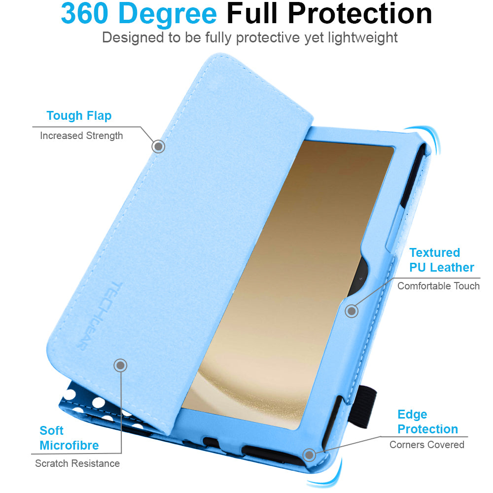 TECHGEAR Folio Case for Samsung Galaxy Tab A11+ & A9+ 11" (SM-X230/X236/X210/X215) – Leather Stand Cover with Hand Strap & Auto Sleep/Wake