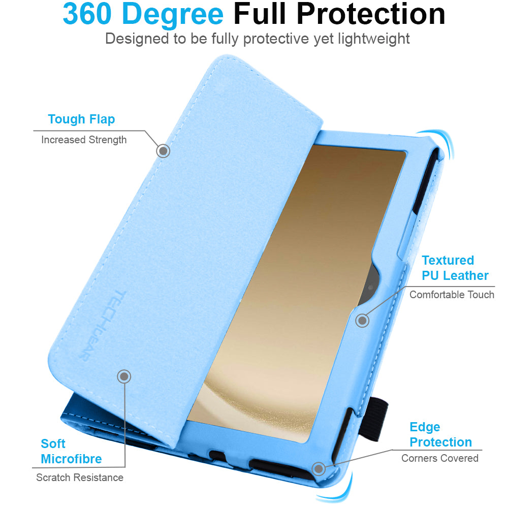 TECHGEAR Folio Case for Samsung Galaxy Tab A11+ & A9+ 11" (SM-X230/X236/X210/X215) – Leather Stand Cover with Hand Strap & Auto Sleep/Wake