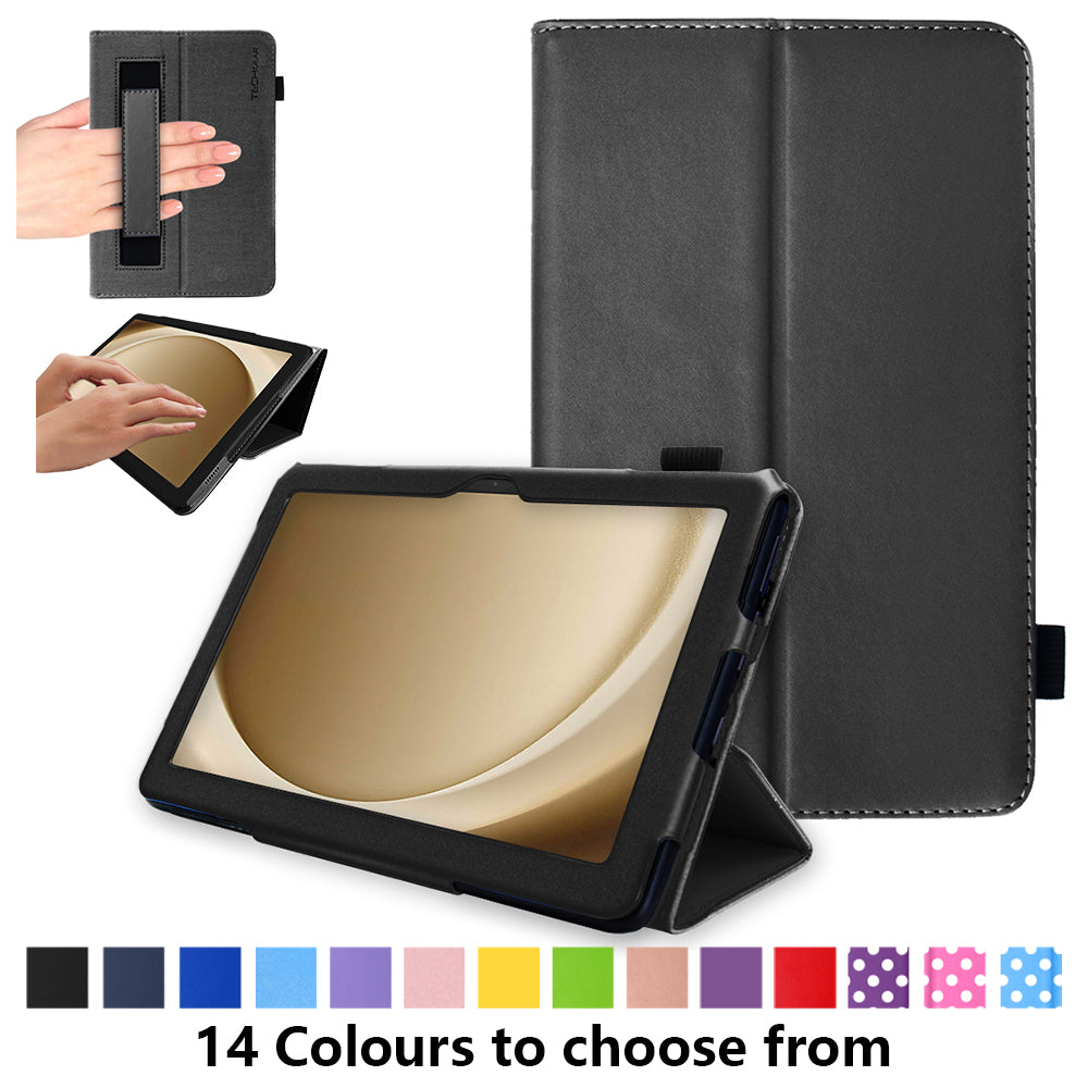 TECHGEAR Folio Case for Samsung Galaxy Tab A11+ & A9+ 11" (SM-X230/X236/X210/X215) – Leather Stand Cover with Hand Strap & Auto Sleep/Wake