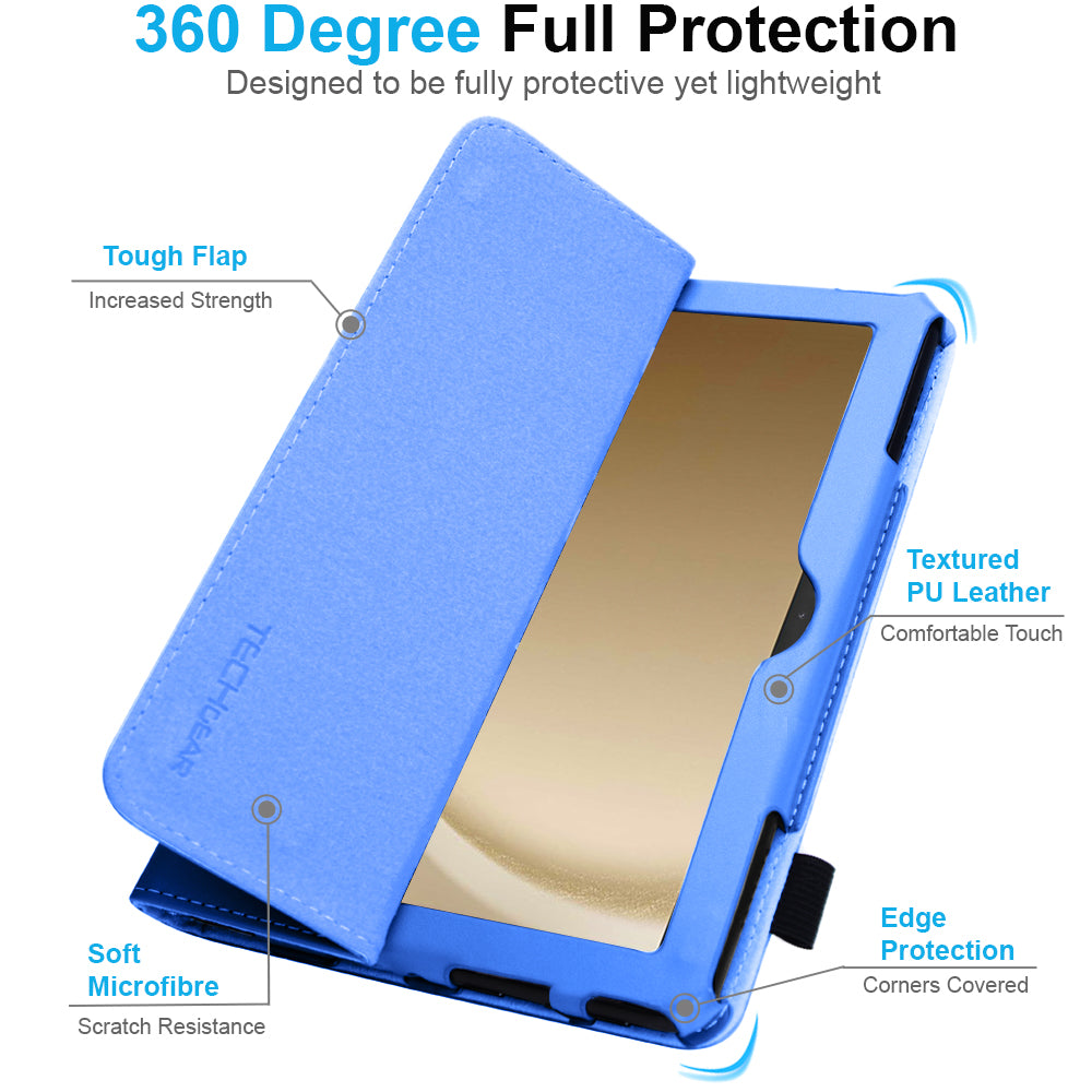 TECHGEAR Folio Case for Samsung Galaxy Tab A11+ & A9+ 11" (SM-X230/X236/X210/X215) – Leather Stand Cover with Hand Strap & Auto Sleep/Wake