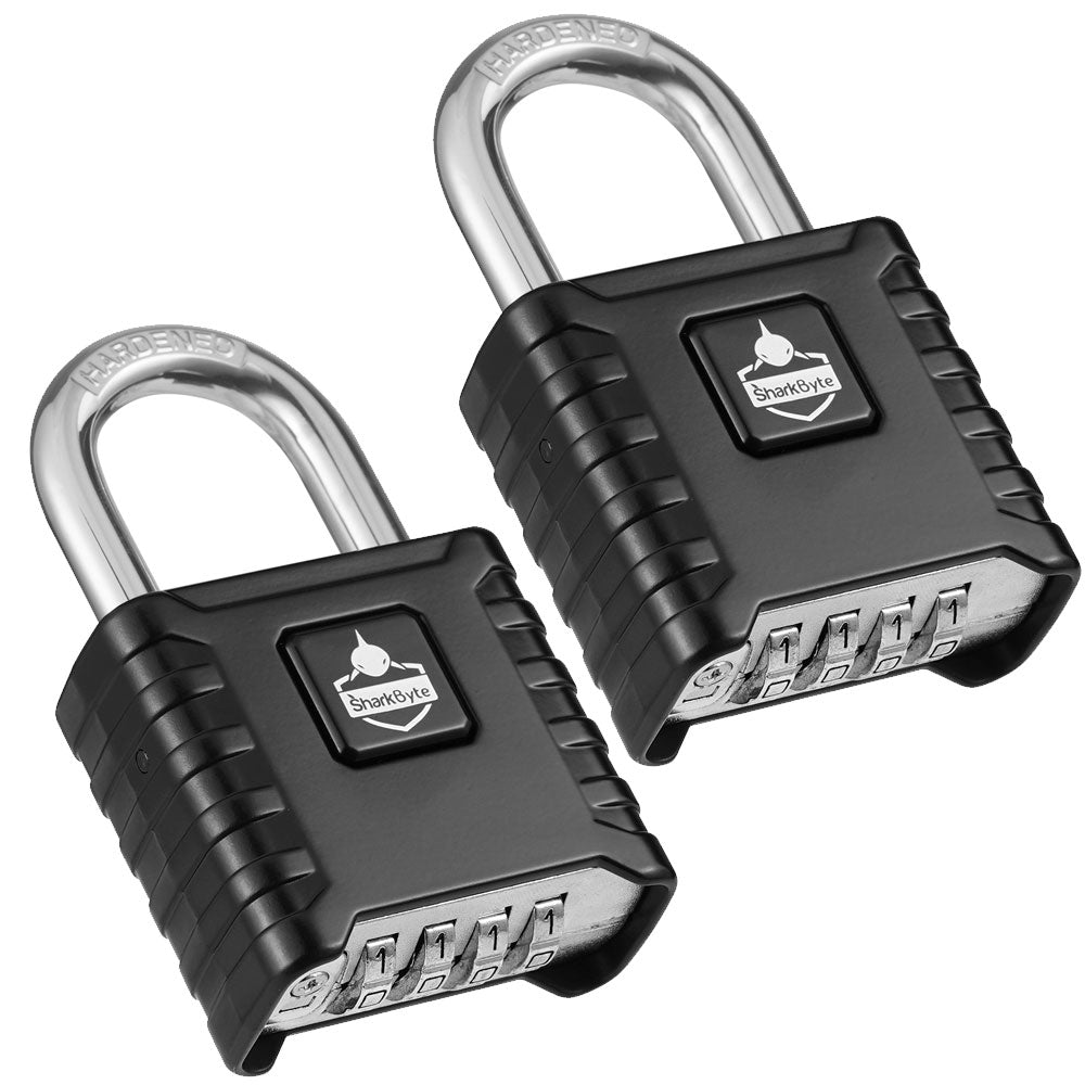 SharkByte Heavy Duty Combination Padlock 52mm – Weatherproof Outdoor Lock with 8mm Stainless Steel Shackle, Anti-Rust, Resettable Code, One-Button Locking for Gate, Warehouse, School, Shed, Storage, Garage (1 / 2 Pack)