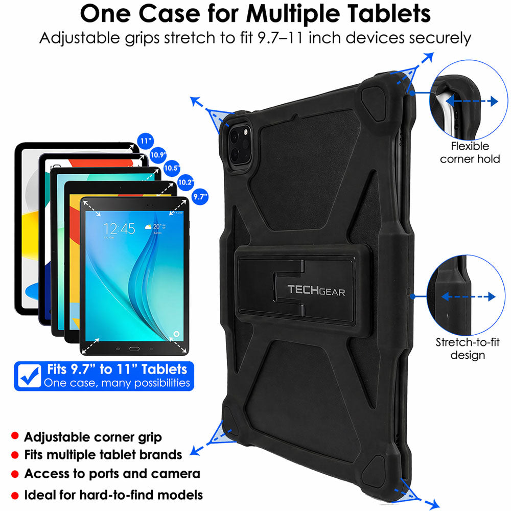 TECHGEAR Universal Tablet Case 10 Inch (9.7–11") - Rugged Bumper Case with Stand, Adjustable Fit Shockproof Protective Cover for iPad, Samsung, Lenovo, Android Tablets