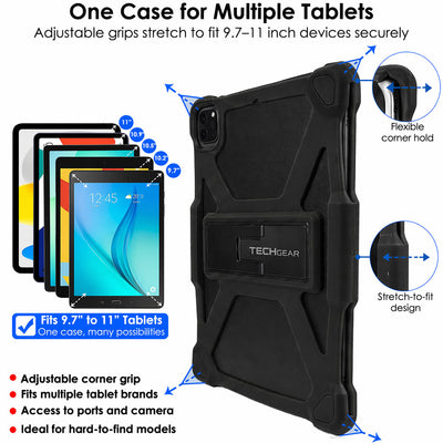 TECHGEAR Universal Tablet Case 10 Inch (9.7–11") - Rugged Bumper Case with Stand, Adjustable Fit Shockproof Protective Cover for iPad, Samsung, Lenovo, Android Tablets