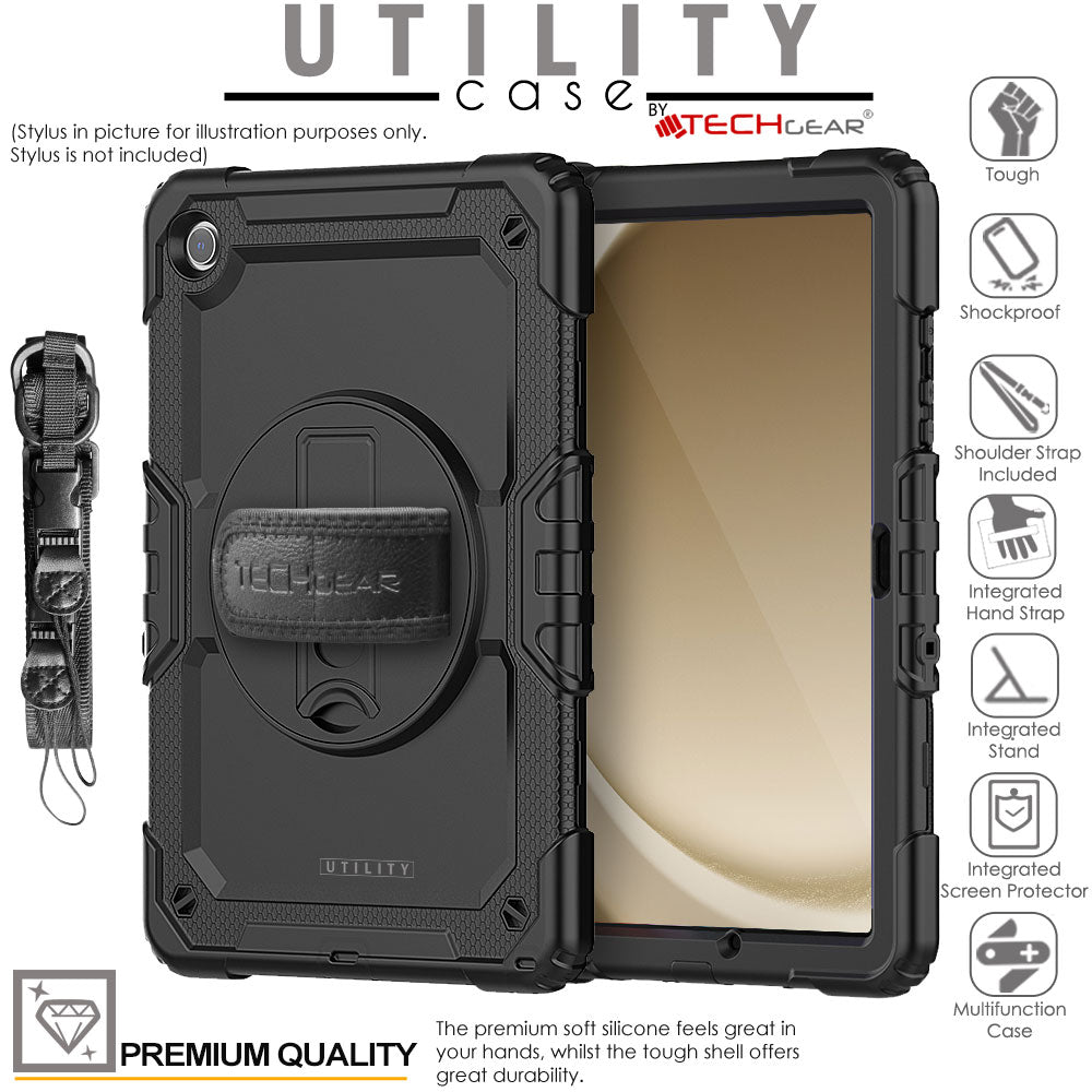 TECHGEAR Utility Case for Samsung Galaxy Tab A11+ (A11 Plus) 11" (SM-X230 / SM-X236) – Full Body Rugged Case with Stand, Hand Strap & Shoulder Strap