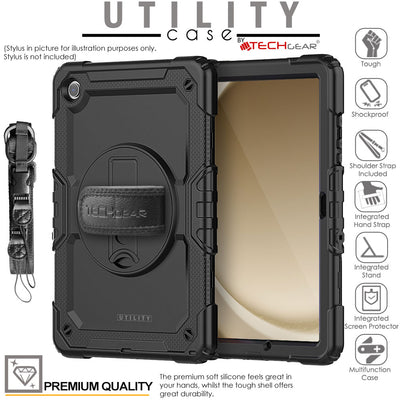 TECHGEAR Utility Case for Samsung Galaxy Tab A11+ (A11 Plus) 11" (SM-X230 / SM-X236) – Full Body Rugged Case with Stand, Hand Strap & Shoulder Strap