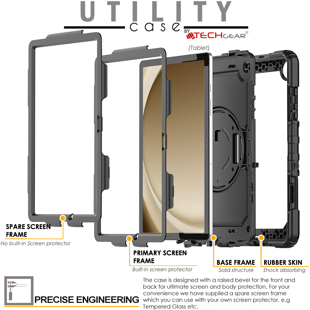 TECHGEAR Utility Case for Samsung Galaxy Tab A11+ (A11 Plus) 11" (SM-X230 / SM-X236) – Full Body Rugged Case with Stand, Hand Strap & Shoulder Strap