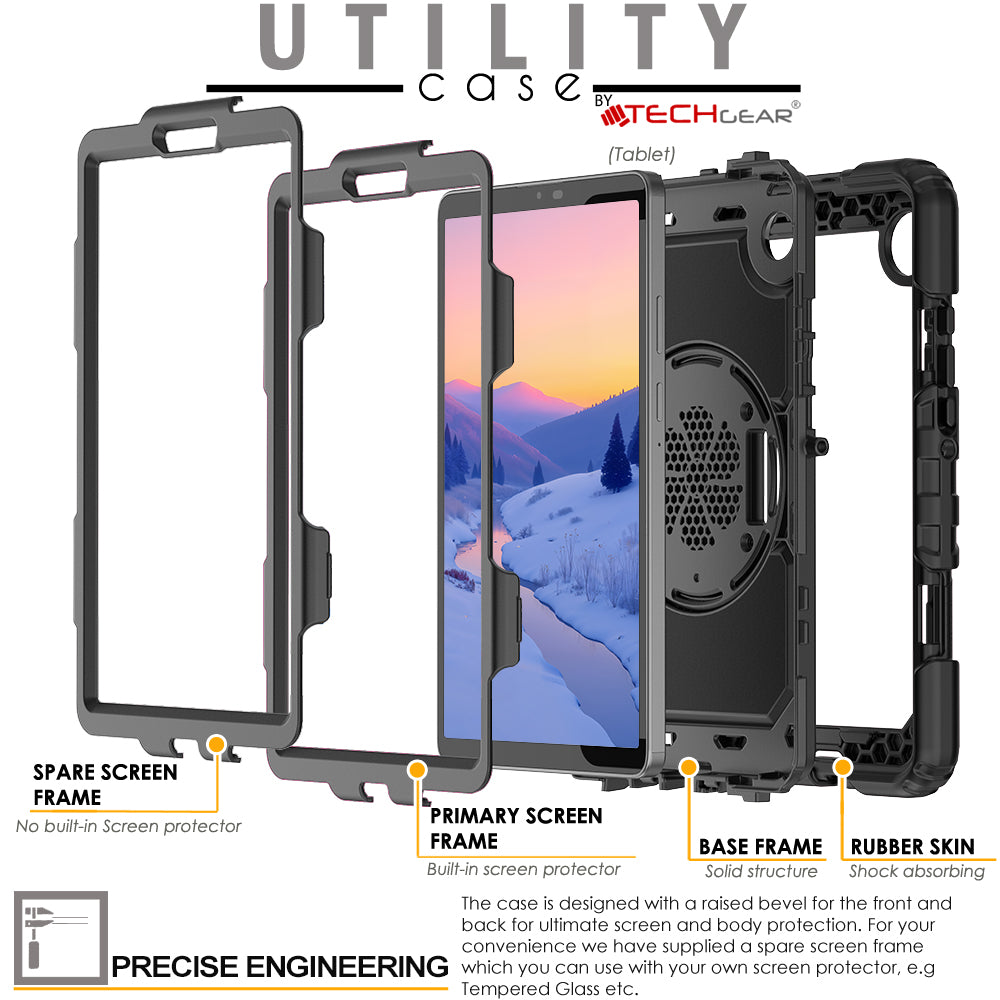 TECHGEAR UTILITY Case for Samsung Galaxy Tab A11 8.7" (SM-X130 / SM-X135) Tough Rugged Shockproof Case, 360 Stand, Hand Strap & Shoulder Strap