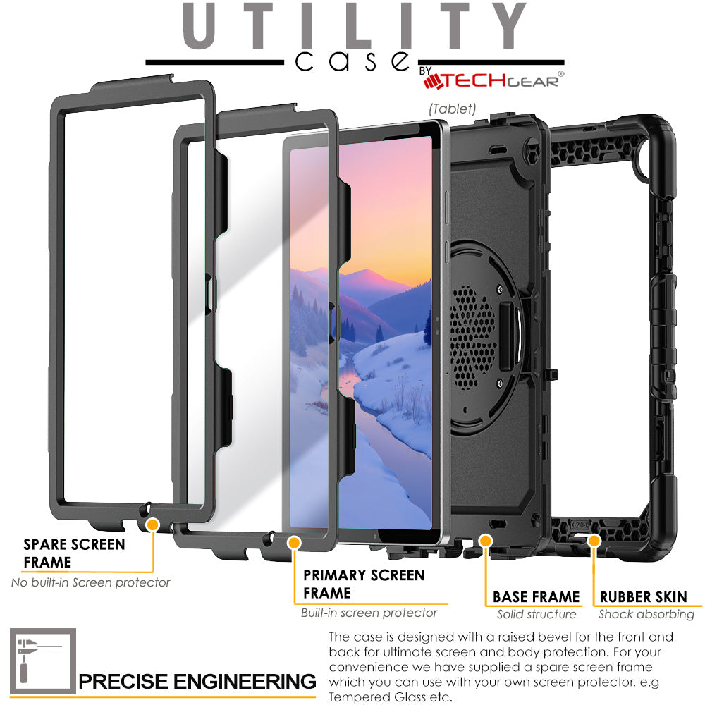 TECHGEAR Utility Case for Samsung Galaxy Tab A11+ (A11 Plus) 11" (SM-X230 / SM-X236) – Full Body Rugged Case with Stand, Hand Strap & Shoulder Strap