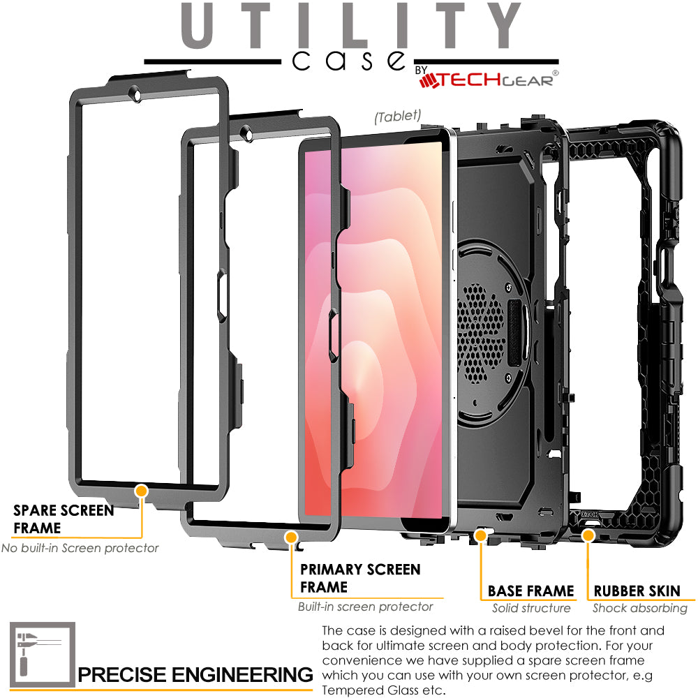 TECHGEAR UTILITY Case for Samsung Galaxy Tab S11 11" (SM-X730 / SM-X736) Tough Rugged Shockproof Case with S-Pen Holder, 360 Stand, Hand Strap & Shoulder Strap