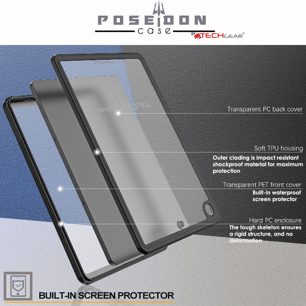 TECHGEAR Poseidon Waterproof Case for Samsung Galaxy Tab A11 Plus / A11+ 11" (SM-X230 / SM-X236) – IP68 Submersible Shockproof Case with Screen Protector, Stand & Shoulder Strap
