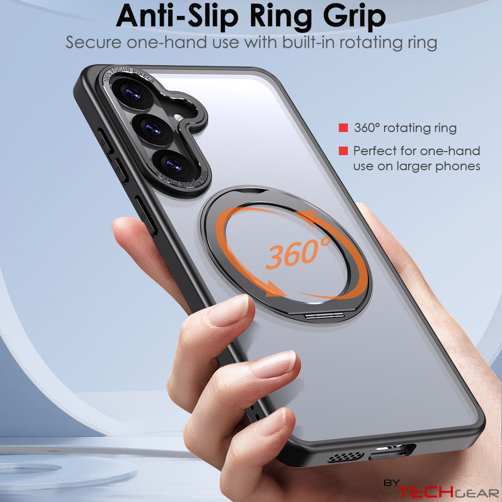 TECHGEAR Magnetic Stand Case for Samsung Galaxy S26 Plus - Shockproof Hybrid Cover with 360° Ring Holder, Hard Back & Wireless Charging Compatible