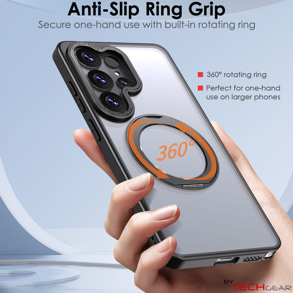 TECHGEAR Magnetic Stand Case for Samsung Galaxy S26 Ultra - Shockproof Hybrid Cover with 360° Ring Holder, Hard Back & Wireless Charging Compatible