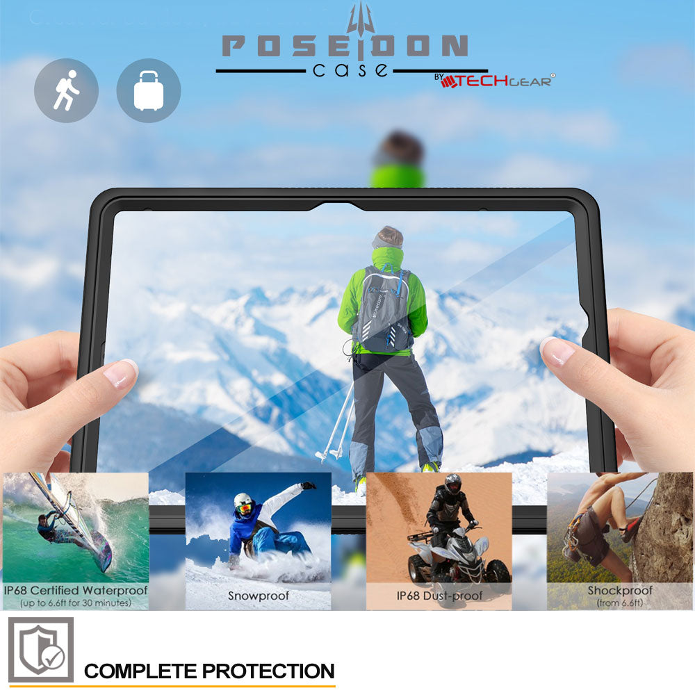 TECHGEAR Poseidon Waterproof Case for Samsung Galaxy Tab A11 Plus / A11+ 11" (SM-X230 / SM-X236) – IP68 Submersible Shockproof Case with Screen Protector, Stand & Shoulder Strap