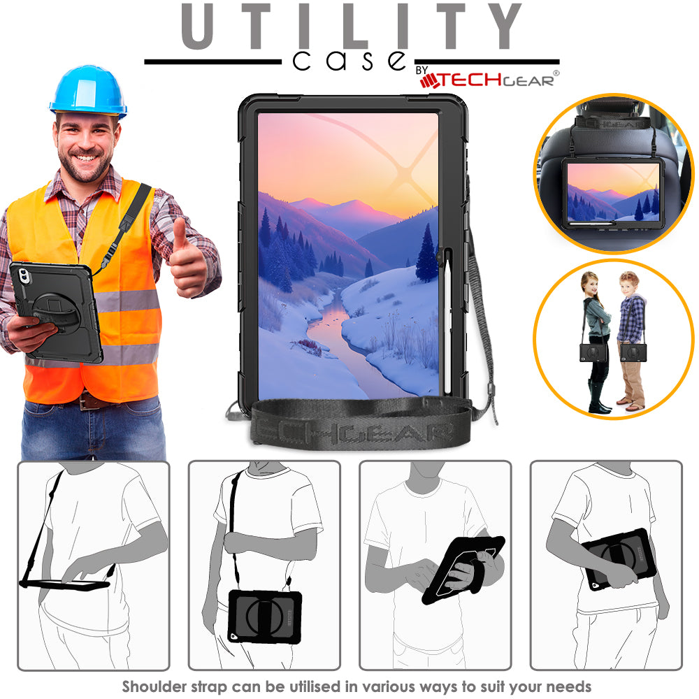 TECHGEAR UTILITY Case for Samsung Galaxy Tab S11 Ultra 14.6" (SM-X930/X936) – Heavy Duty Rugged Case with Stand, Hand Strap & Shoulder Strap