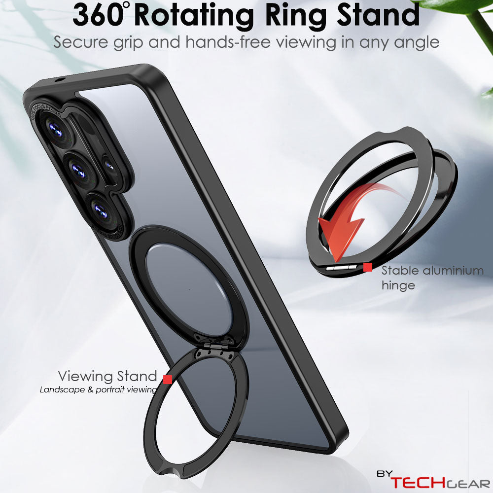 TECHGEAR Magnetic Stand Case for Samsung Galaxy S26 Ultra - Shockproof Hybrid Cover with 360° Ring Holder, Hard Back & Wireless Charging Compatible