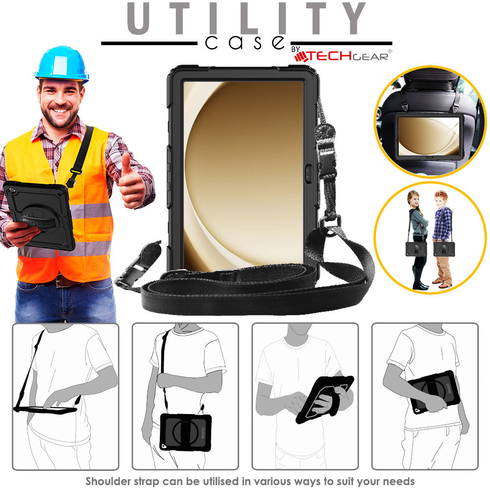 TECHGEAR Utility Case for Samsung Galaxy Tab A11+ (A11 Plus) 11" (SM-X230 / SM-X236) – Full Body Rugged Case with Stand, Hand Strap & Shoulder Strap